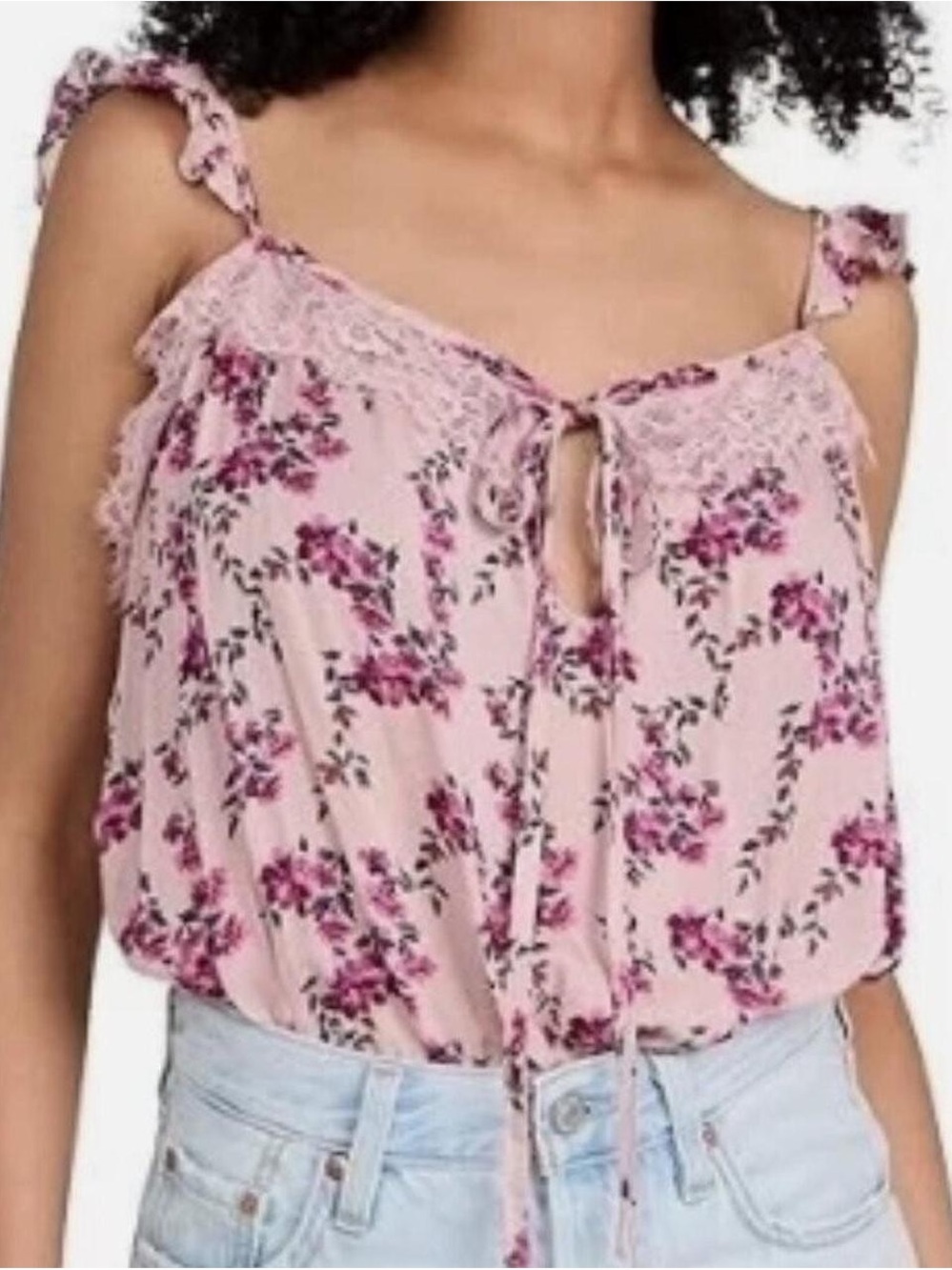 Free People Intimately Floral Tie-Front Pink Spaghetti Strap Bodysuit